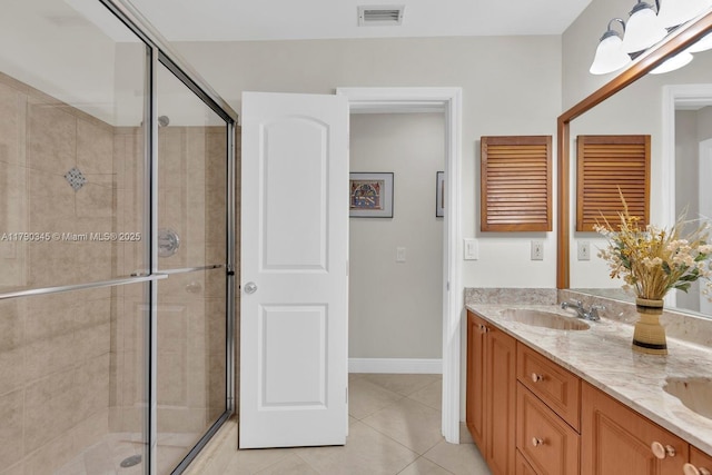 1800 NW 105th Ln, Coral Springs, FL 33071 - bathroom with a sink, tile patterned floors, a stall shower, double vanity, and visible vents
