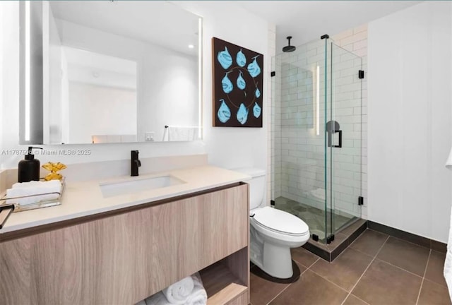 398 NE 5th St Unit 1515, Miami, FL 33132 - full bath featuring toilet, vanity, a shower stall, and tile patterned floors