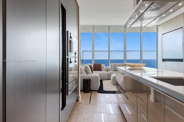 bathroom with a water view