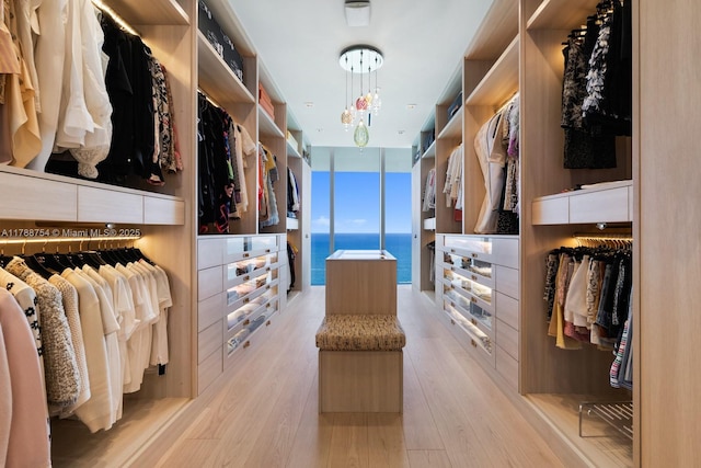 walk in closet with light wood-type flooring
