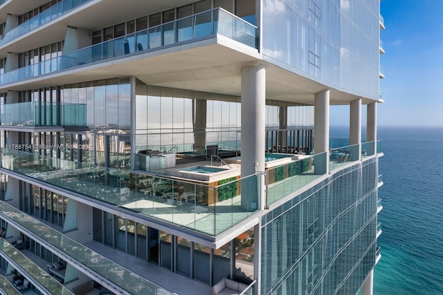 exterior space with a water view