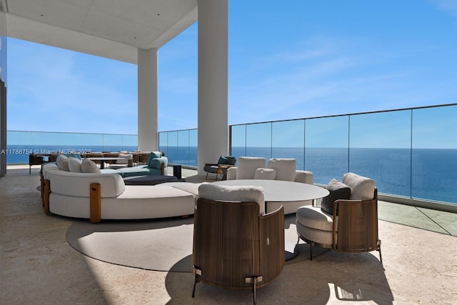 view of patio featuring an outdoor hangout area and a water view
