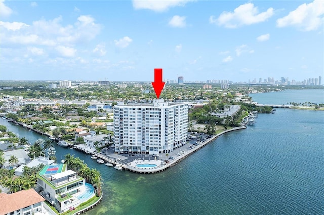 11930 N Bayshore Dr Unit 1007, North Miami, FL 33181 - drone / aerial view with a view of city and a water view