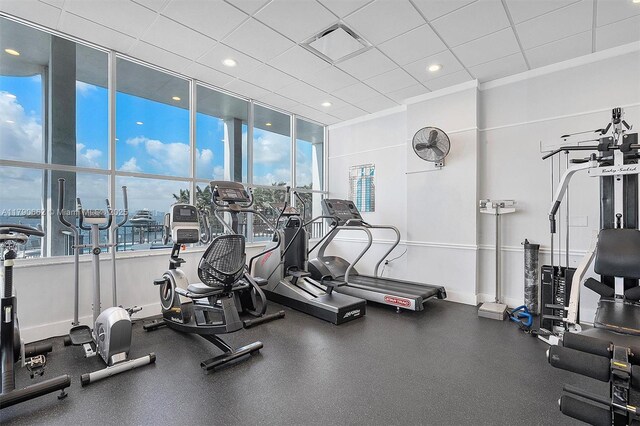 11930 N Bayshore Dr Unit 1007, North Miami, FL 33181 - gym featuring a wealth of natural light, visible vents, recessed lighting, and baseboards