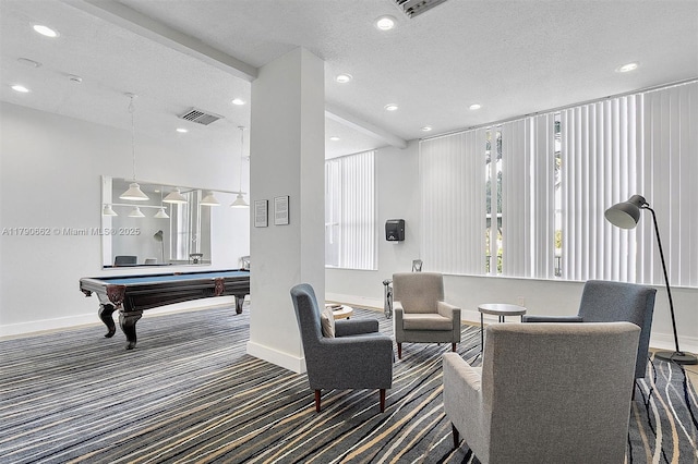 11930 N Bayshore Dr Unit 1007, North Miami, FL 33181 - living room with pool table, visible vents, dark colored carpet, and baseboards