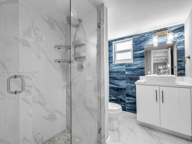 2101 S Ocean Dr Unit 401, Hollywood, FL 33019 - bathroom with a marble finish shower, toilet, marble finish floor, and vanity