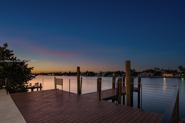 view of dock with a water view
