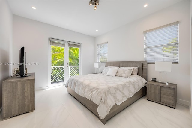 3648 Oak Ave, Coconut Grove, FL 33133 - bedroom with baseboards, recessed lighting, and access to exterior
