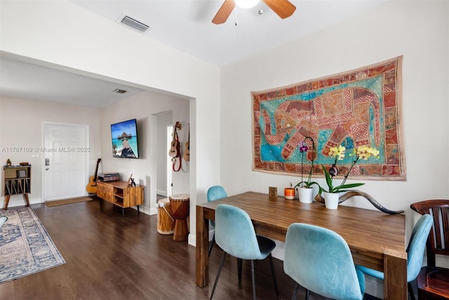11105 NE 9th Ave, Biscayne Park, FL 33161 - dining area with baseboards, ceiling fan, visible vents, and wood finished floors