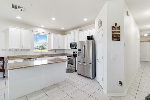 10860 79th St, E, FL 34219 - kitchen featuring white cabinets, a sink, appliances with stainless steel finishes, visible vents, and a kitchen island