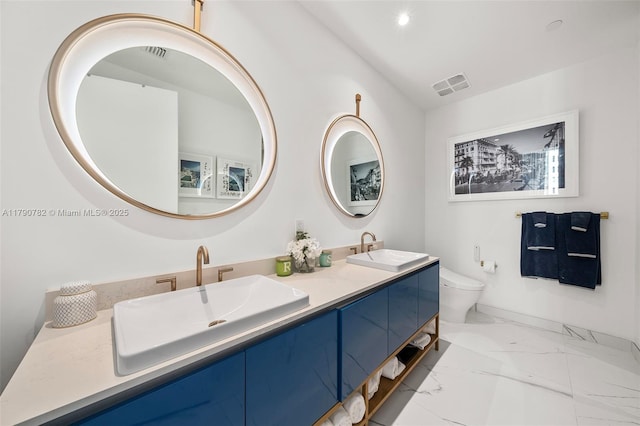 2655 S Bayshore Dr Unit 1006, Coconut Grove, FL 33133 - bathroom featuring marble finish floor, a sink, double vanity, and visible vents
