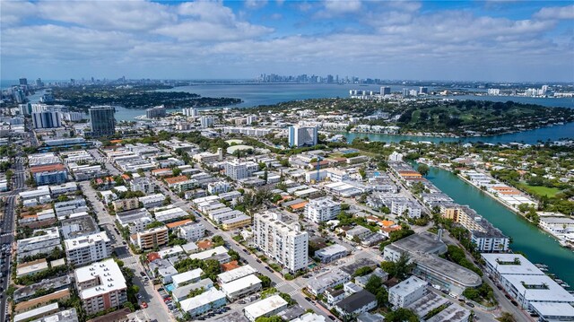 7850 Byron Ave Unit 207, Miami Beach, FL 33141 - aerial overview of property's location with a view of skyline and a large body of water