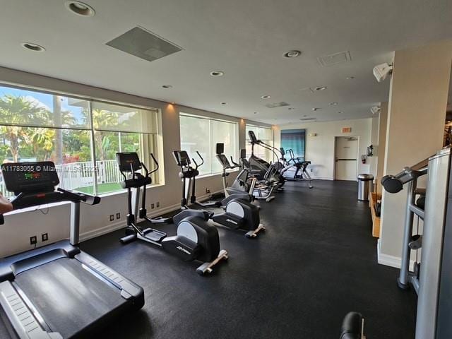 2451 Brickell Ave Unit 4P, Miami, FL 33129 - gym with baseboards and recessed lighting