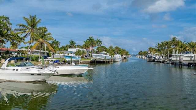 view of dock with a water view