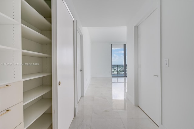 hallway with floor to ceiling windows