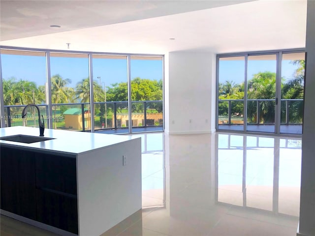 488 NE 18th St Unit 215, Miami, FL 33132 - kitchen with a healthy amount of sunlight, tile patterned flooring, light countertops, and a sink