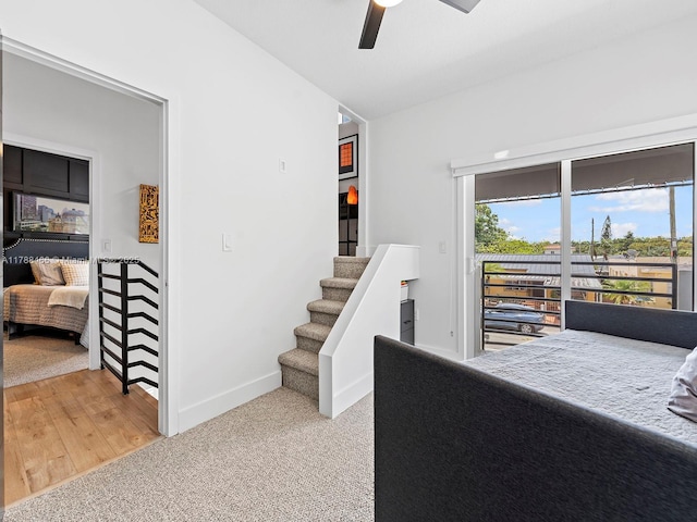 3025 SW 13th St, Miami, FL 33145 - stairs featuring ceiling fan, baseboards, and carpet