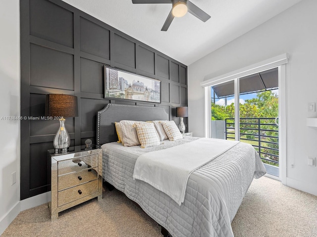 3025 SW 13th St, Miami, FL 33145 - bedroom with access to outside, carpet floors, vaulted ceiling, baseboards, and ceiling fan