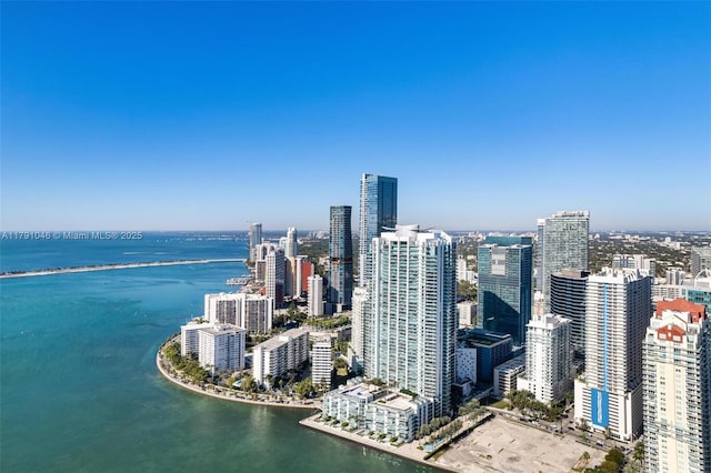 bird's eye view with a view of city and a water view