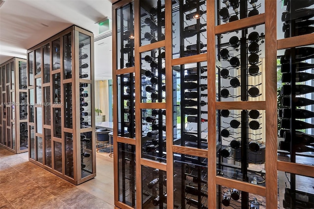 wine cellar with tile patterned floors