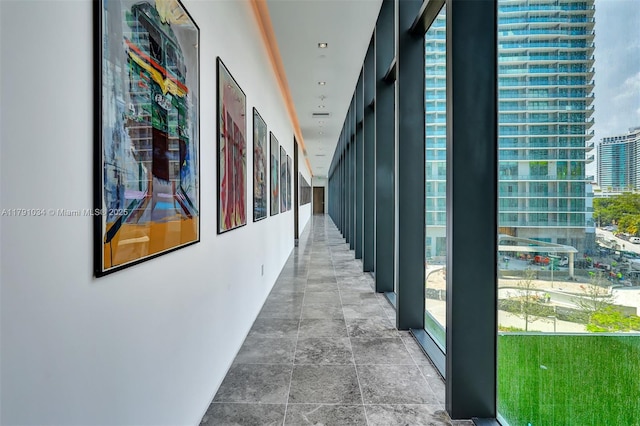 corridor with a view of city