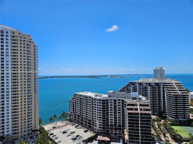 bird's eye view with a view of city and a water view