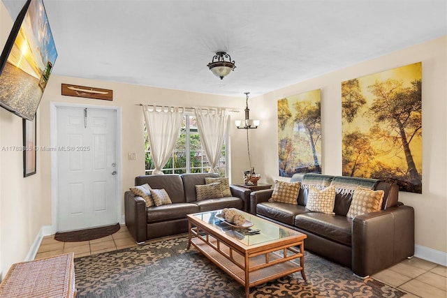 living area with light tile patterned floors and baseboards