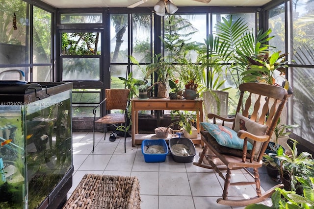 sunroom with ceiling fan and a healthy amount of sunlight