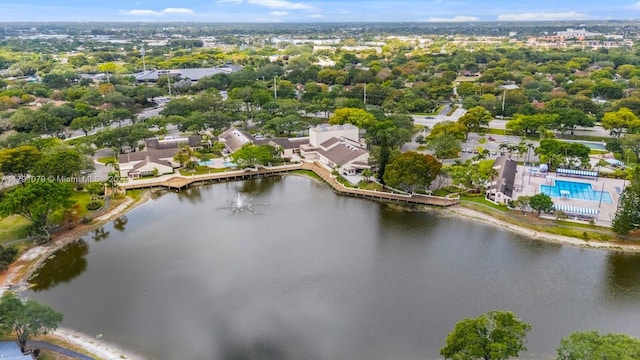 bird's eye view featuring a water view