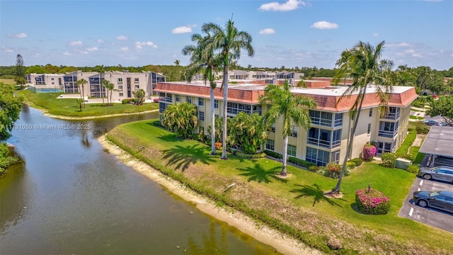 aerial view with a water view