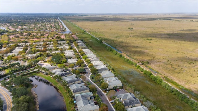 bird's eye view featuring a water view and a residential view