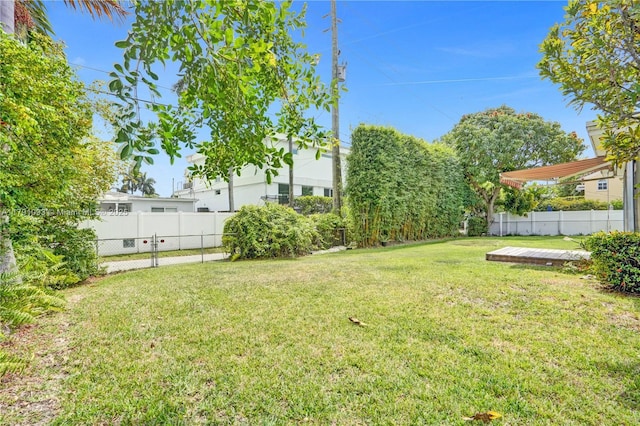view of yard with a fenced backyard