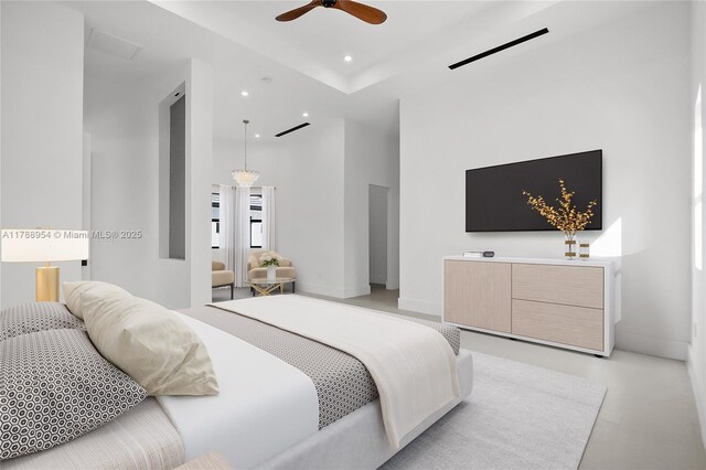 499 SW Squire Johns Ln, Palm City, FL 34990 - bedroom featuring recessed lighting, a high ceiling, and ceiling fan