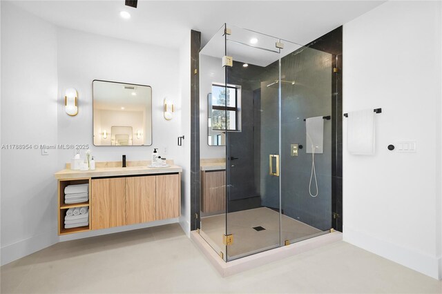 499 SW Squire Johns Ln, Palm City, FL 34990 - full bathroom featuring vanity, a shower stall, and recessed lighting