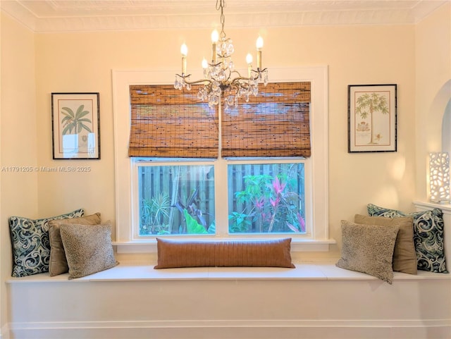 550 SW 13th Ave, Fort Lauderdale, FL 33312 - living area featuring a chandelier, ornamental molding, and arched walkways