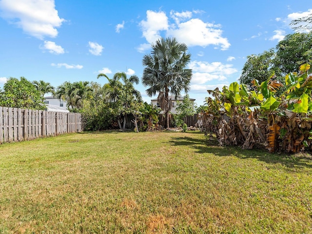 view of yard with a fenced backyard