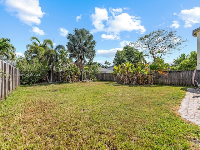 view of yard with a fenced backyard