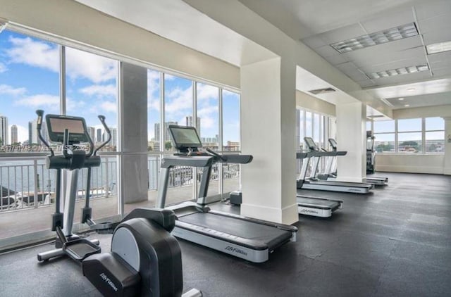 18051 Biscayne Blvd Unit 1704, Aventura, FL 33160 - workout area featuring visible vents, a city view, and baseboards