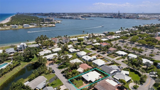 bird's eye view featuring a water view