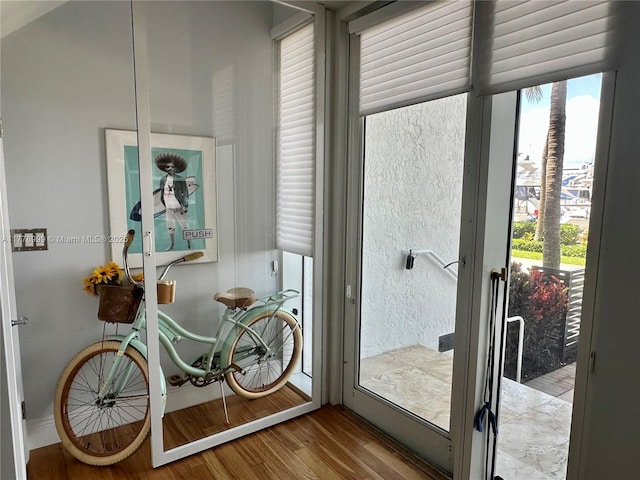 doorway featuring wood finished floors