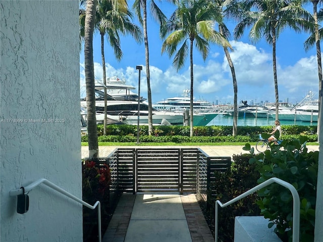 exterior space featuring a water view