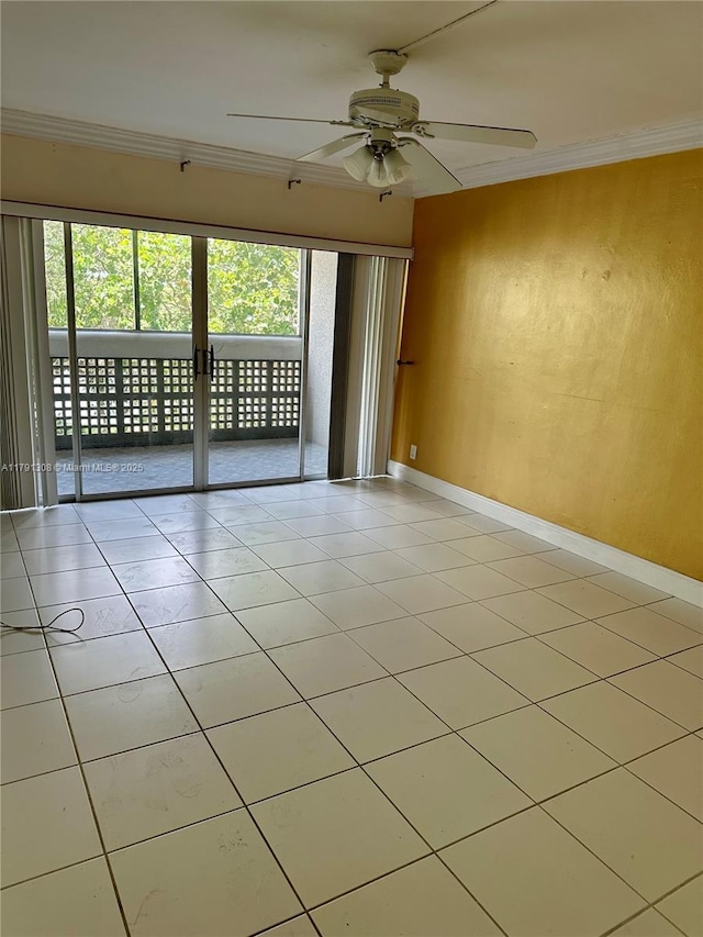 3301 Spanish Moss Ter Unit 302, Lauderhill, FL 33319 - spare room with healthy amount of natural light, a ceiling fan, crown molding, baseboards, and light tile patterned floors
