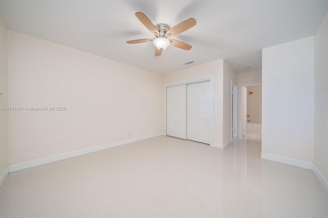 2600 S Ocean Dr Unit S314, Hollywood, FL 33019 - unfurnished bedroom featuring baseboards, visible vents, a ceiling fan, and a closet