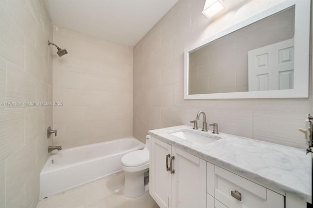 2600 S Ocean Dr Unit S314, Hollywood, FL 33019 - full bathroom with tile walls, vanity, shower / bathing tub combination, tasteful backsplash, and toilet