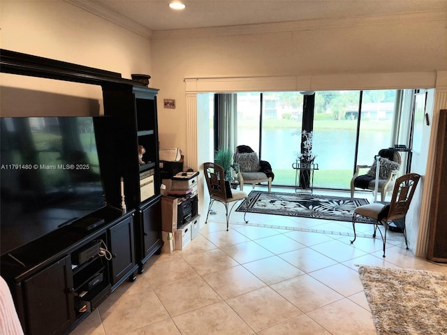 21338 Juego Cir Unit 11C, Boca Raton, FL 33433 - living area with ornamental molding, light tile patterned flooring, plenty of natural light, and recessed lighting
