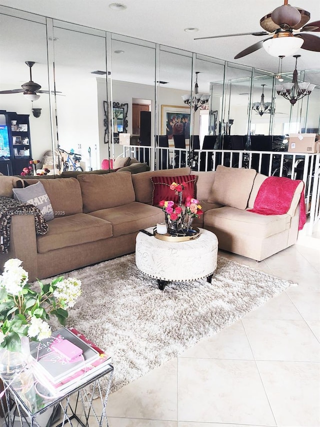 21338 Juego Cir Unit 11C, Boca Raton, FL 33433 - living room featuring ceiling fan and tile patterned floors