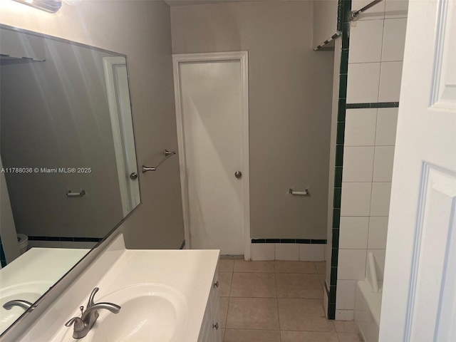 4410 NW 30th Ct, Lauderdale Lakes, FL 33313 - bathroom featuring tile patterned floors, a bathing tub, walk in shower, and vanity