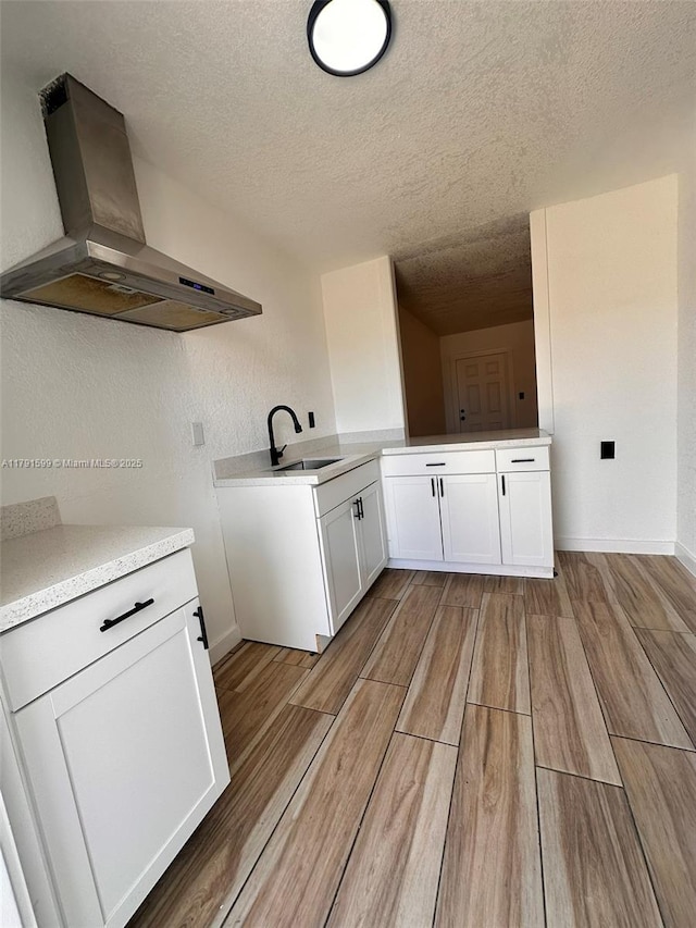249 SW 4th Ct, Homestead, FL 33030 - kitchen with extractor fan, a textured ceiling, a sink, light wood-style flooring, and light countertops