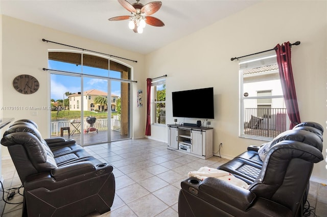 13119 SW 29th St, Miramar, FL 33027 - living area with a ceiling fan, plenty of natural light, and light tile patterned floors