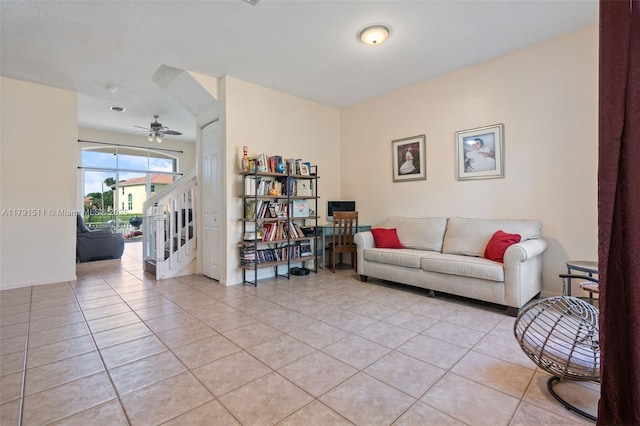 13119 SW 29th St, Miramar, FL 33027 - living room with light tile patterned floors and ceiling fan